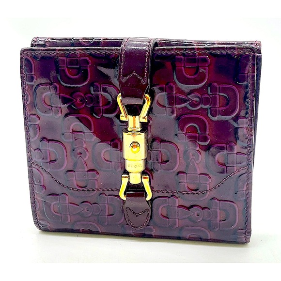 Authentic Gucci New Jackie Horsebit Vibrant Purple Patent Leather Bi-fold Wallet - Picture 1 of 12